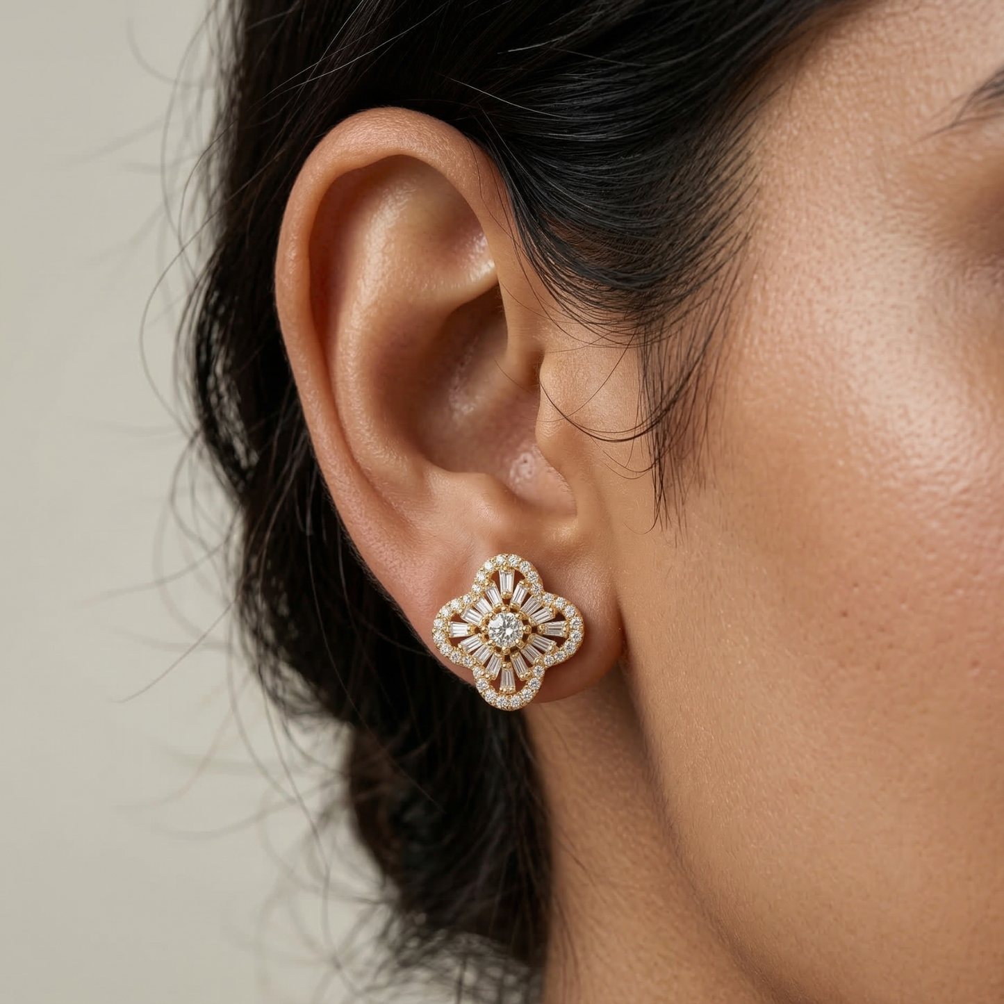 gilded clover gold plated studs