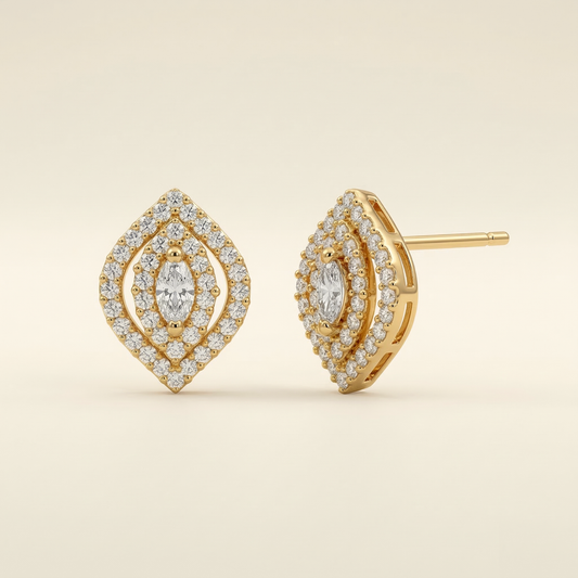 Almond Pave Gold Plated Studs