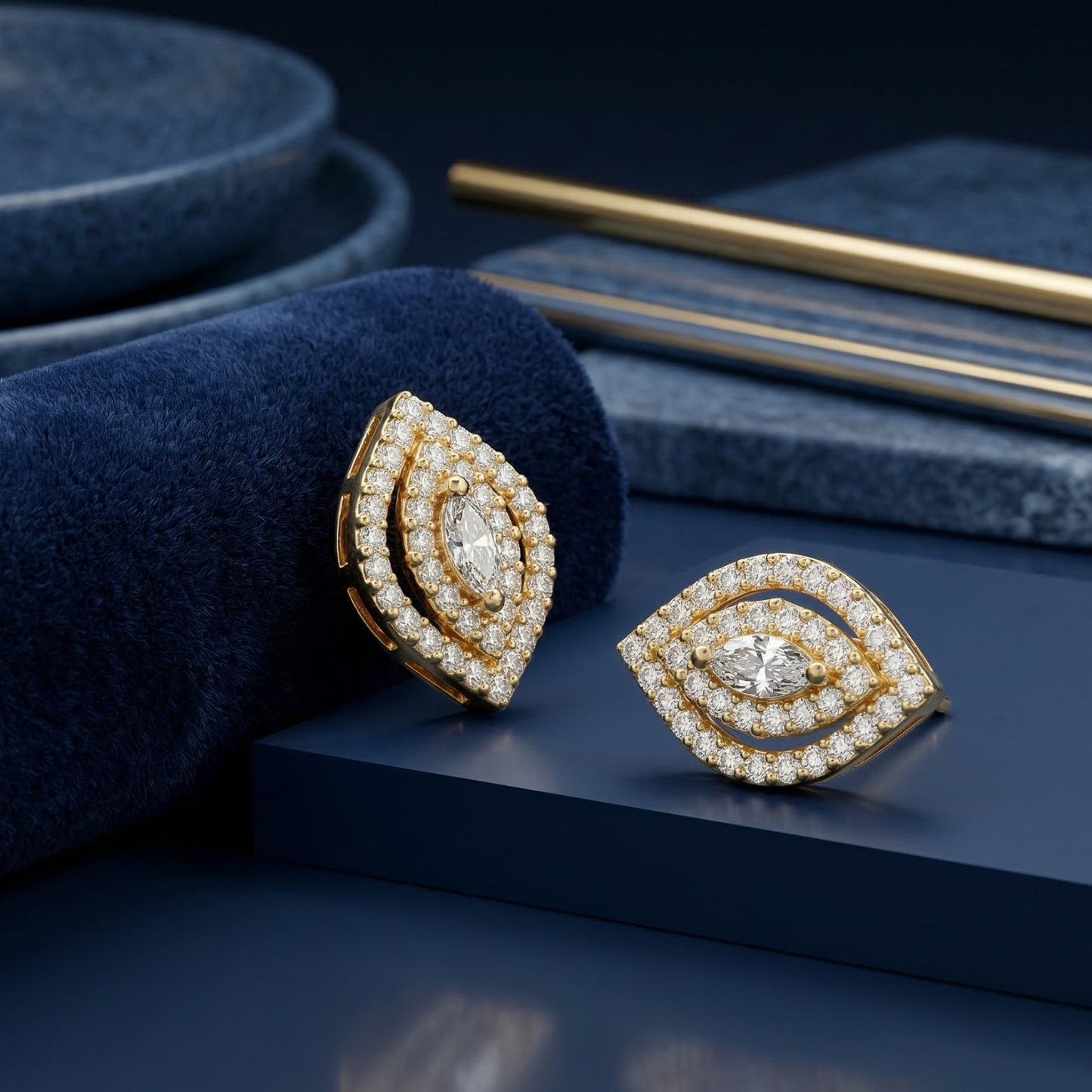 almond pave gold plated studs