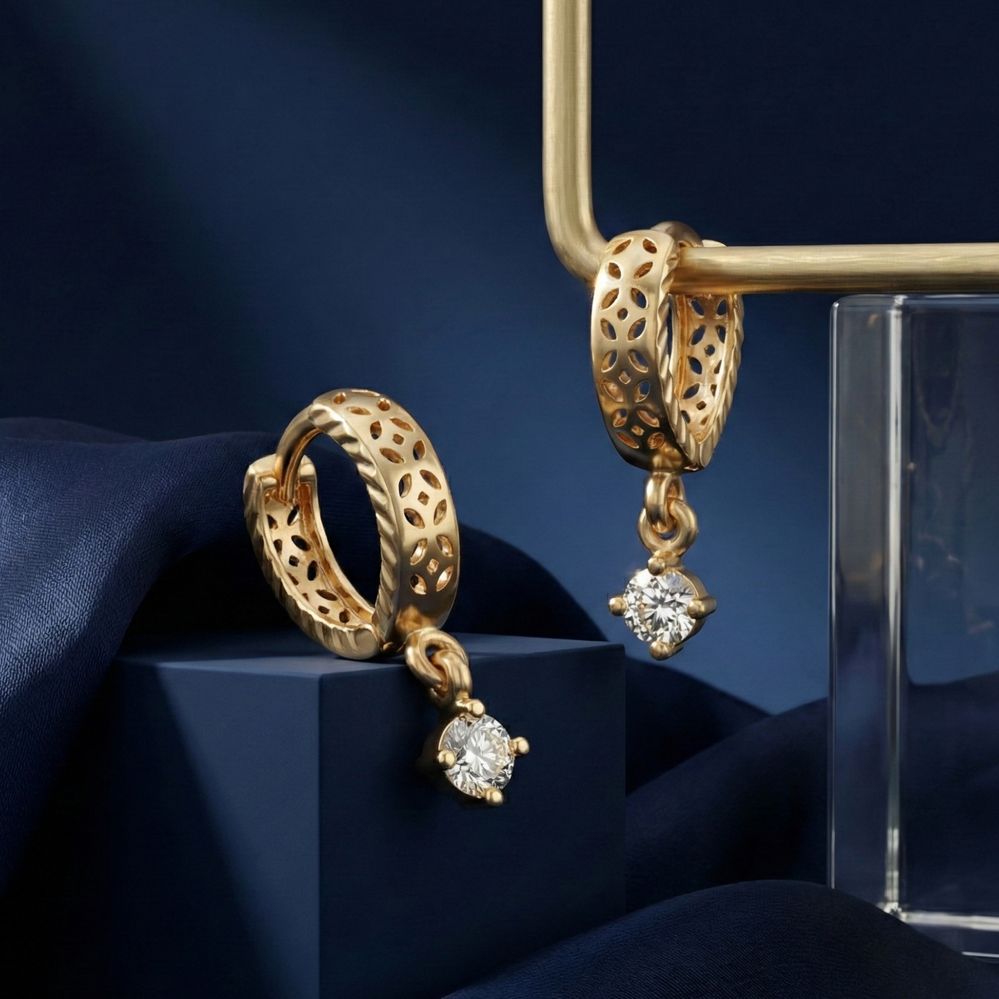 swirl gold plated dangle hoops