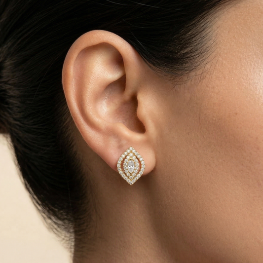 Almond Pave 18K Gold Plated Studs