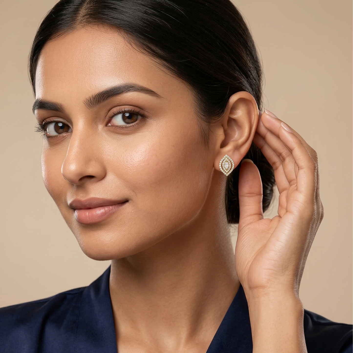 almond pave gold plated studs