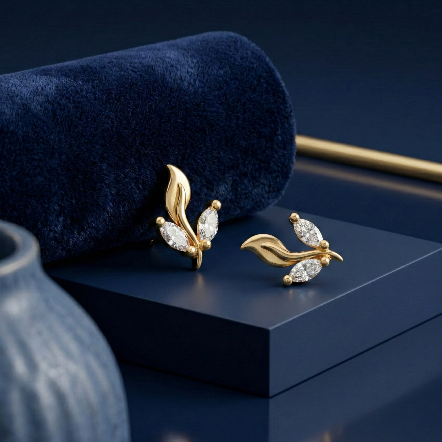 twin leaves gold plated studs