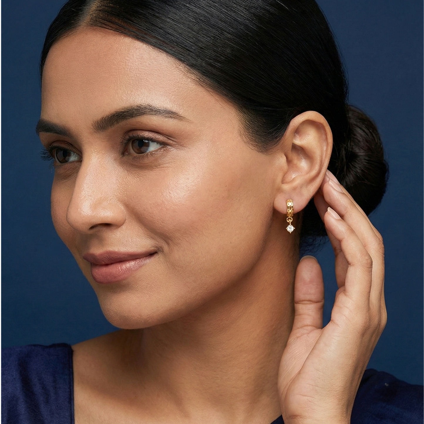 lotus lattice gold plated dangle hoops