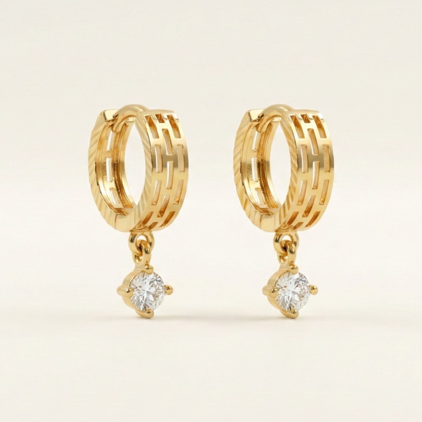 geometric sparkle gold plated hoops