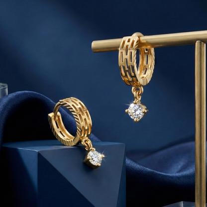 Geometric Sparkle Gold Plated Hoops