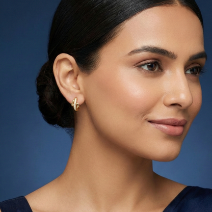 Modern Ribbon Gold Plated Studded Hoops