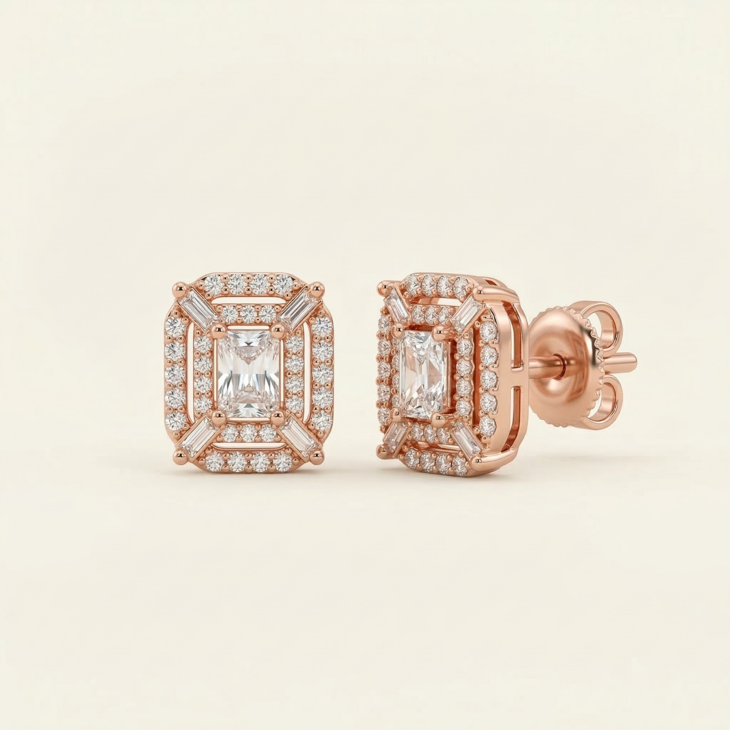 empress cut rose gold plated studs