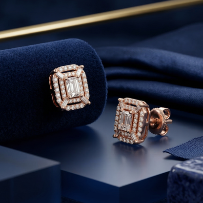 Empress Cut Rose Gold Plated Studs