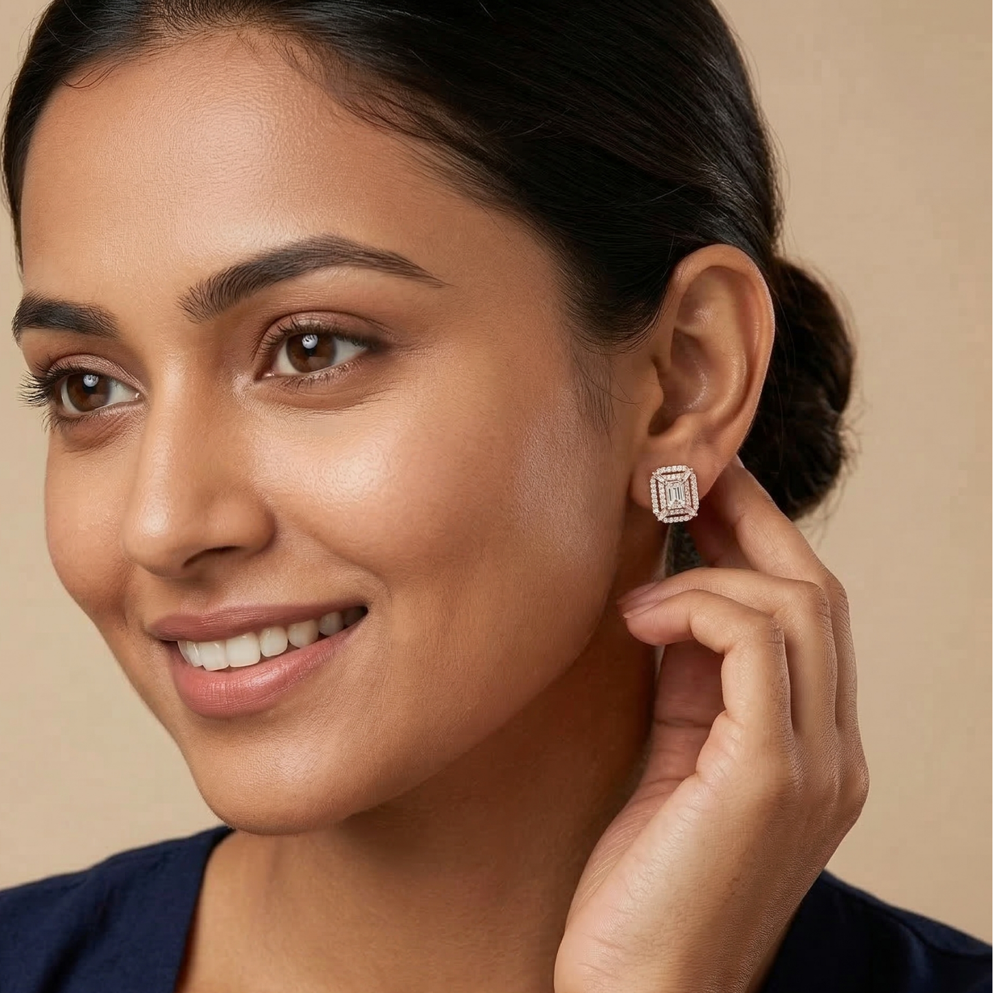 empress cut rose gold plated studs
