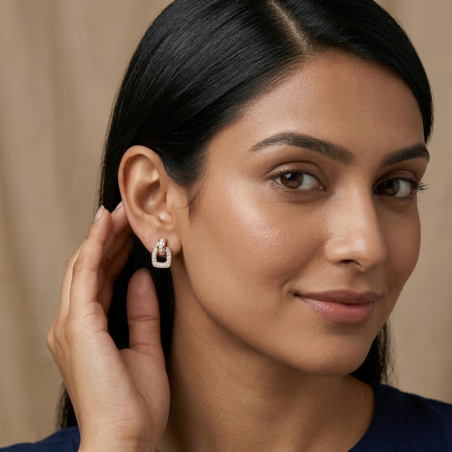 crystal gleam rose gold plated studs