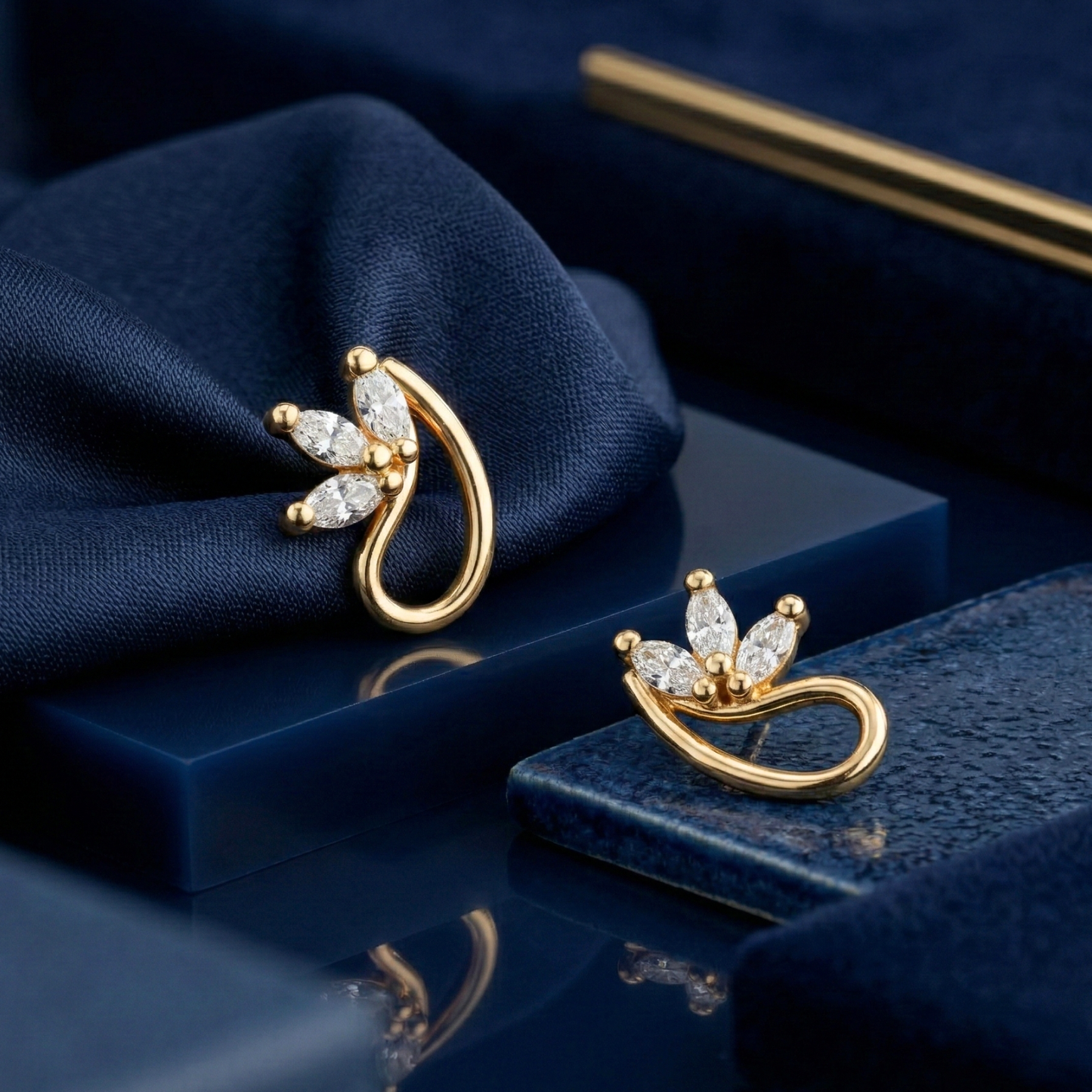 crescent petal gold plated studs