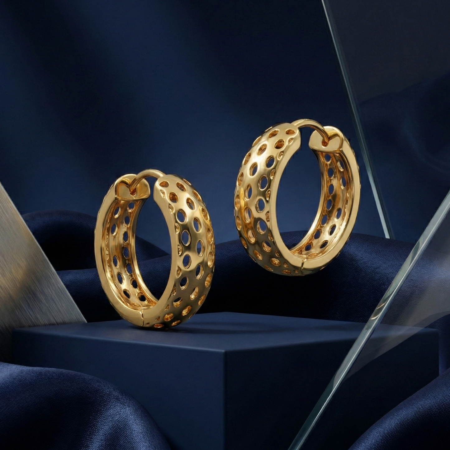bold mesh gold plated hoops