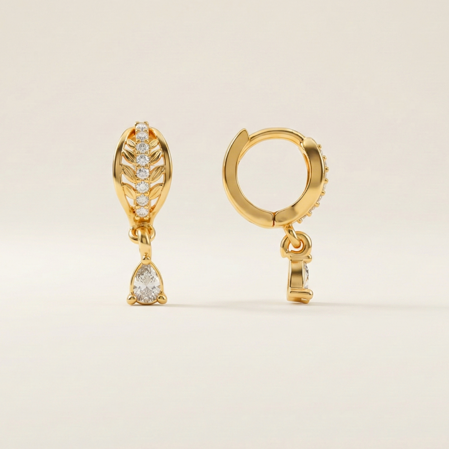 gleaming leaflet gold plated hoop drops