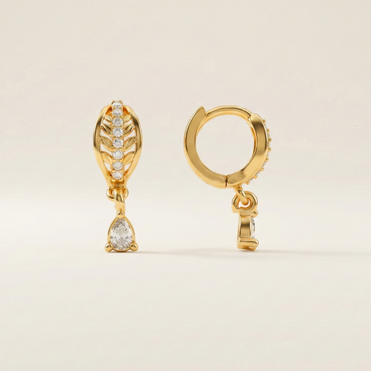 Gleaming Leaflet Gold Plated Hoop Drops