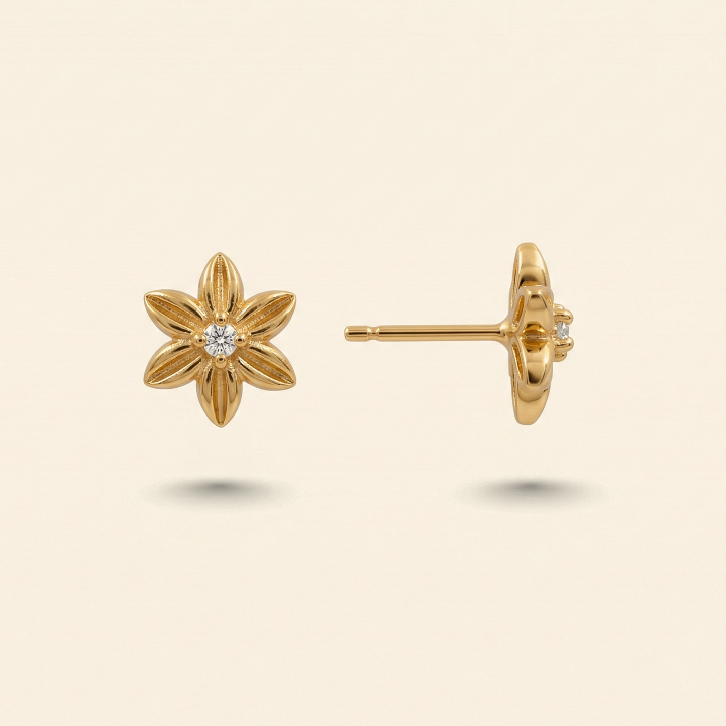 solo diamond flower gold plated studs