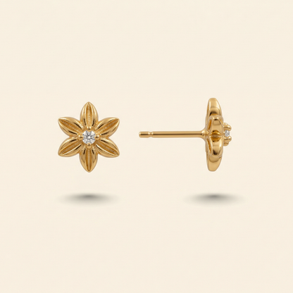 Solo Diamond Flower Gold Plated Studs
