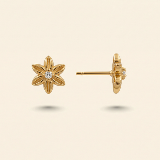 Solo Diamond Flower Gold Plated Studs