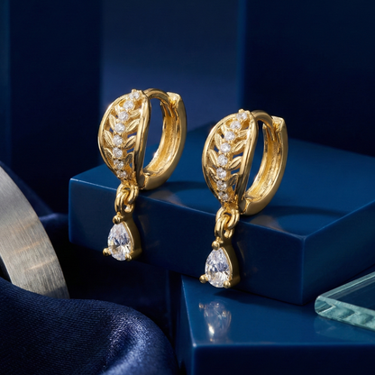 Gleaming Leaflet Gold Plated Hoop Drops