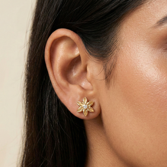 Solo Diamond Flower 18K Gold Plated Studs
