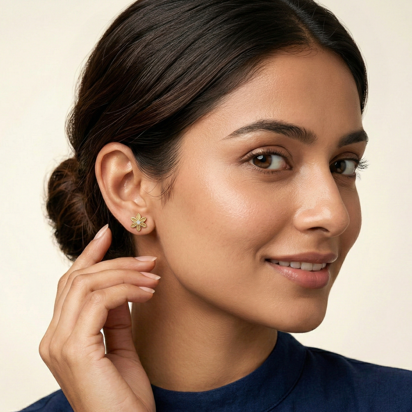 solo diamond flower gold plated studs