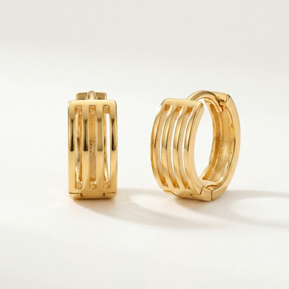 Linear Grid Gold Plated Hoops