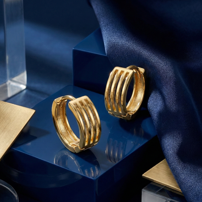 Linear Grid Gold Plated Hoops