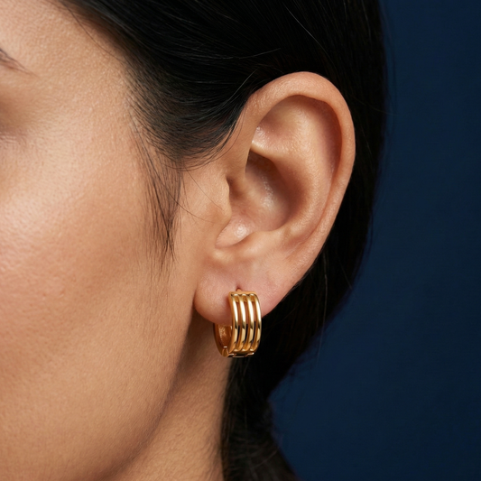 Linear Grid 18K Gold Plated Hoops