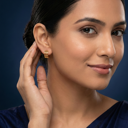 Linear Grid Gold Plated Hoops