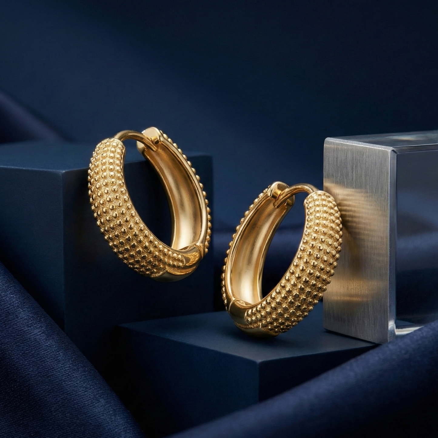 mira gold plated textured hoops