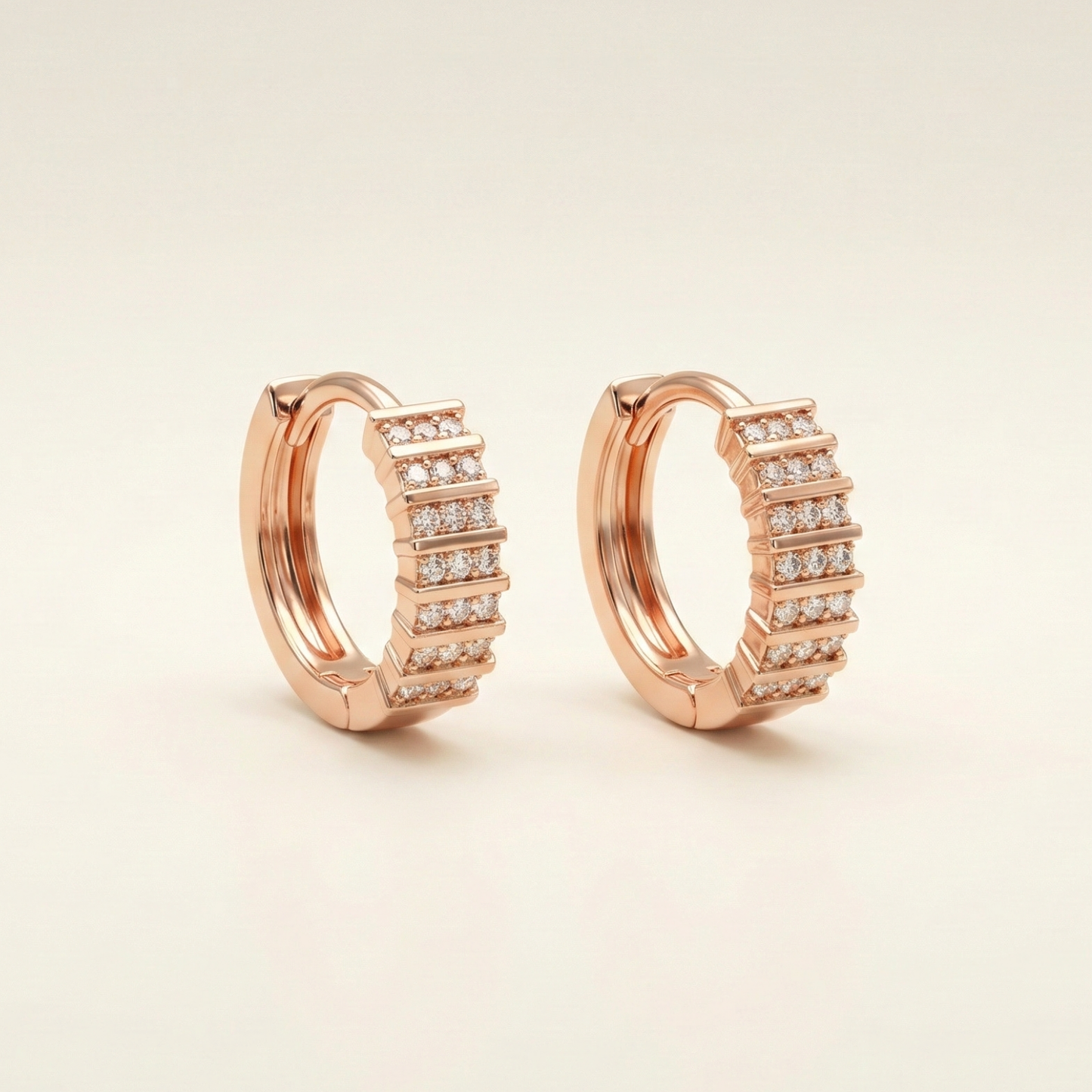 triple row rose gold plated studded hoops