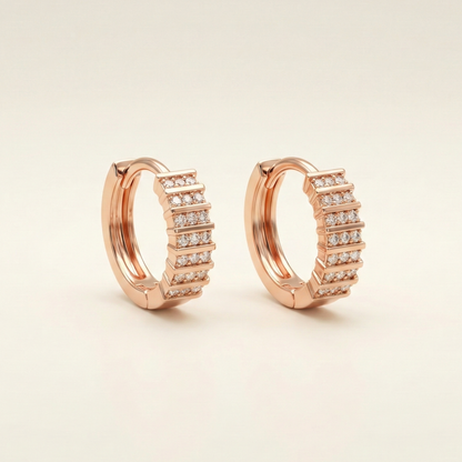 Triple Row Rose Gold Plated Studded Hoops