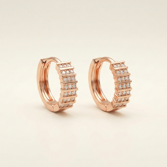 Triple Row Rose Gold Plated Studded Hoops