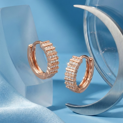 Triple Row Rose Gold Plated Studded Hoops