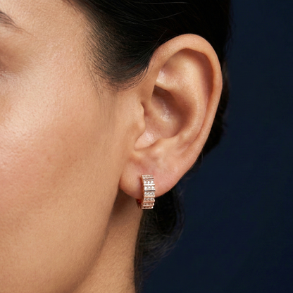 Triple Row Rose Gold Plated Studded Hoops