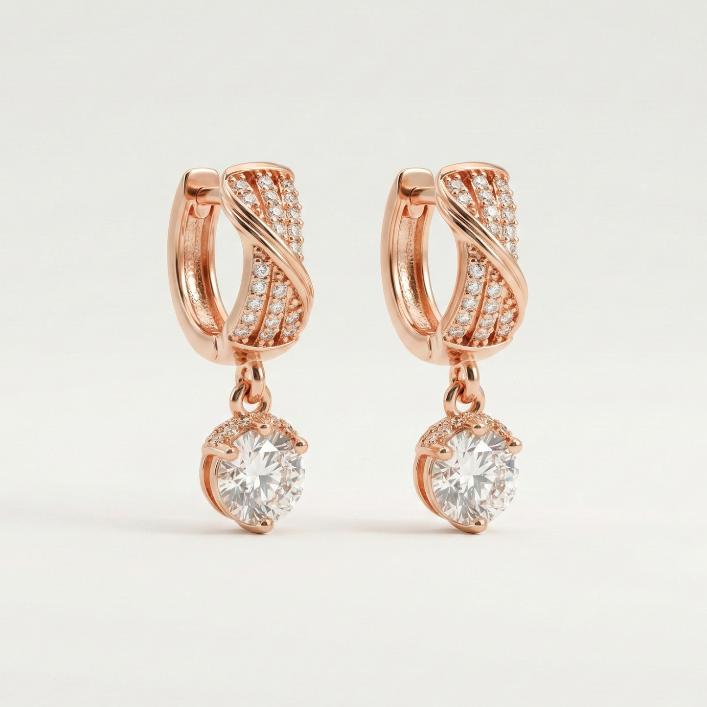 crown solitaires rose gold plated hoops