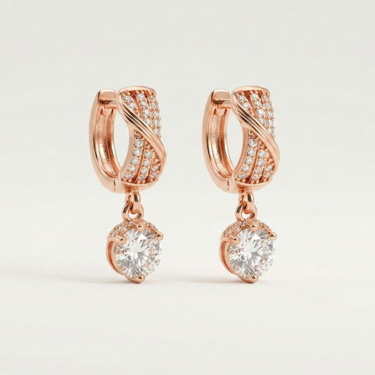 Crown Solitaires Rose Gold Plated Hoops
