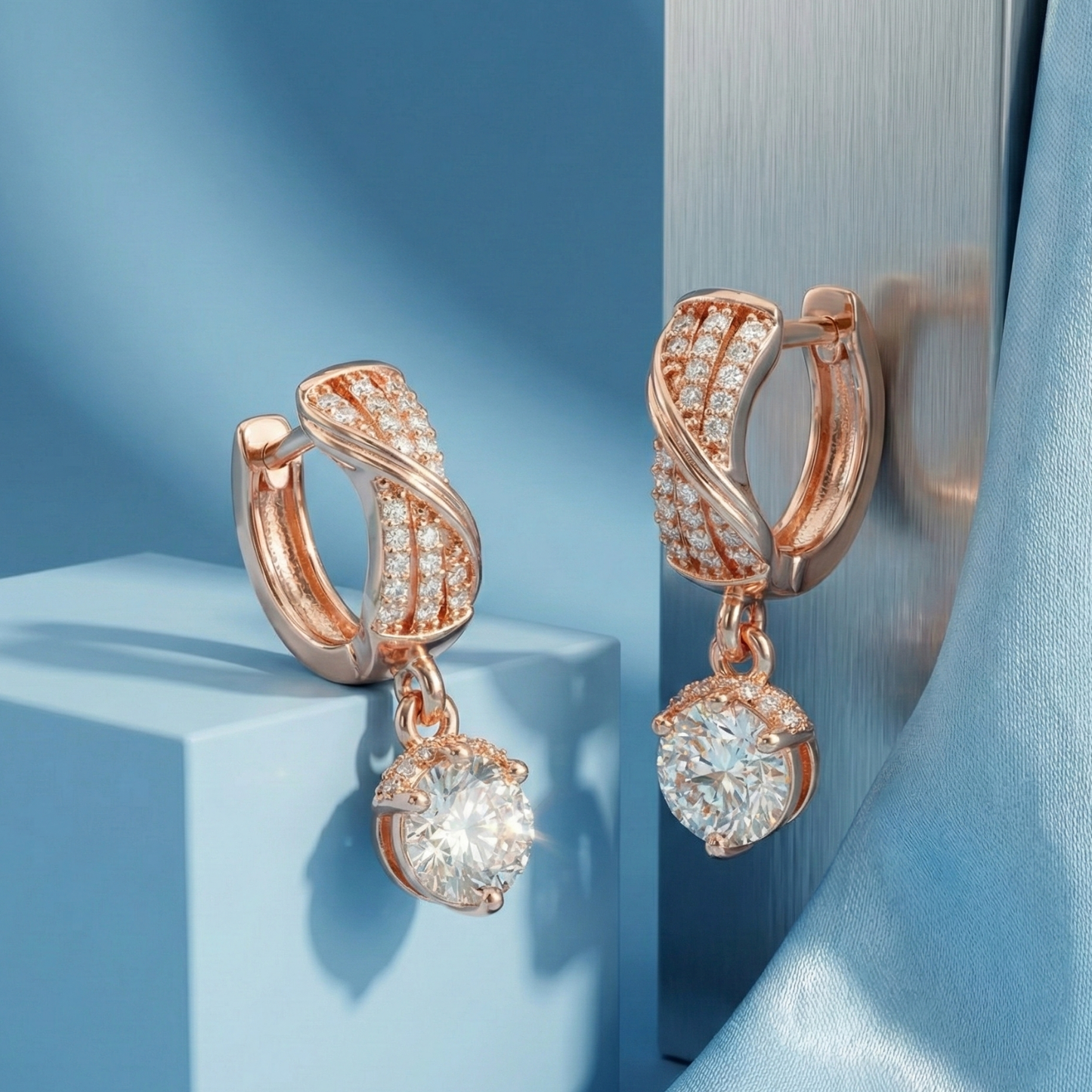 crown solitaires rose gold plated hoops