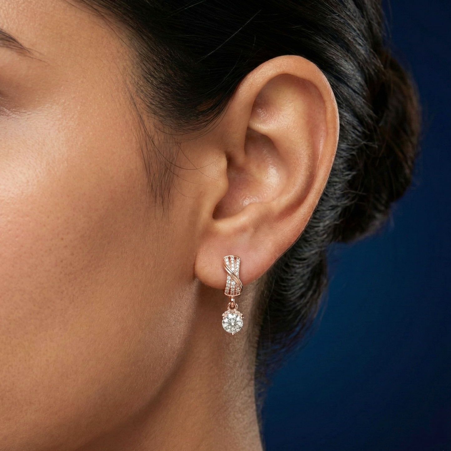 crown solitaires rose gold plated hoops