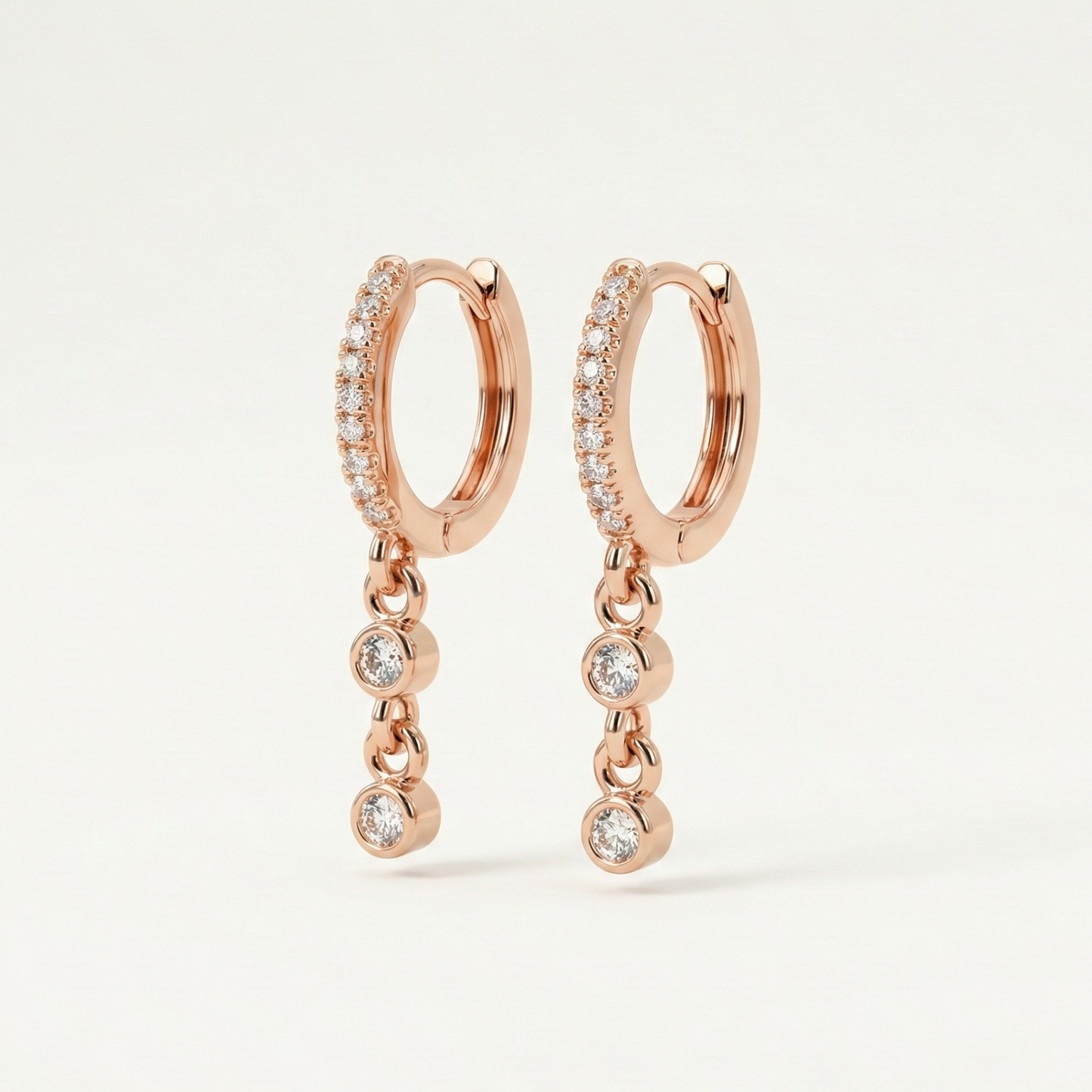 dew drop rose gold plated hoops