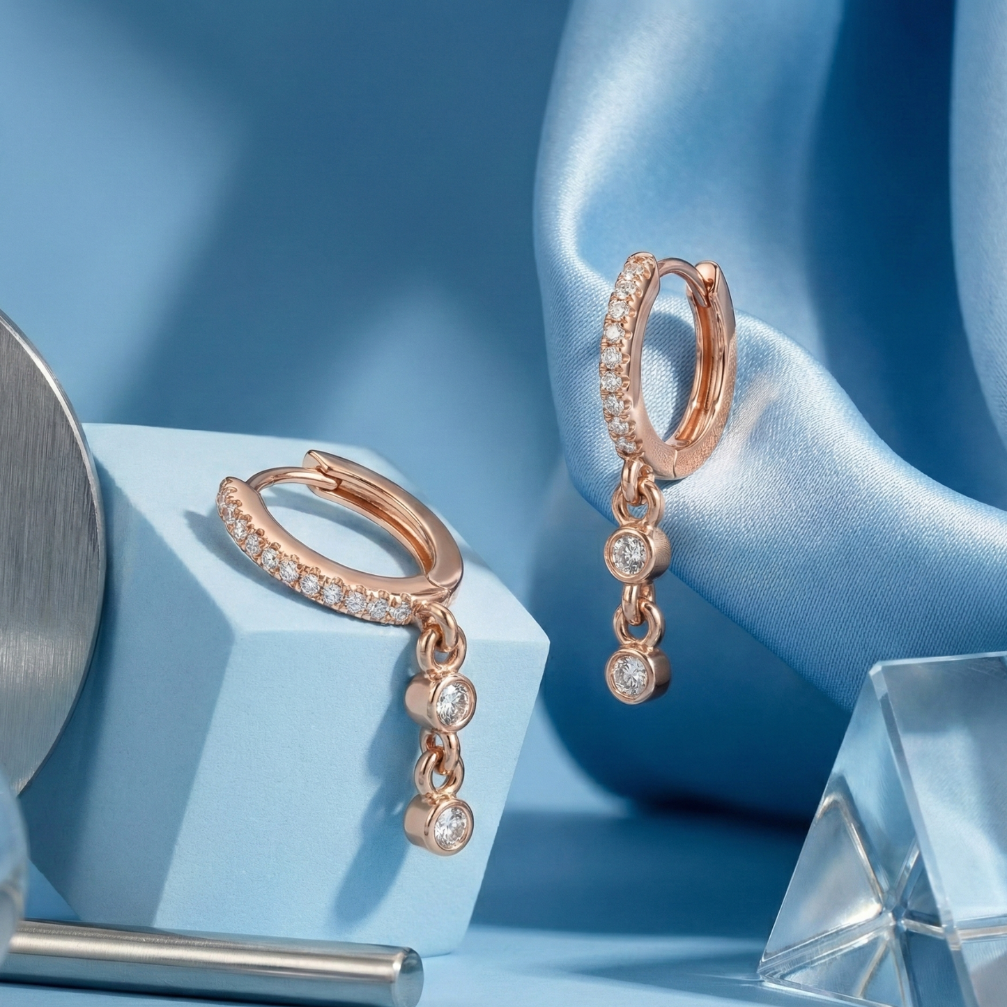 dew drop rose gold plated hoops