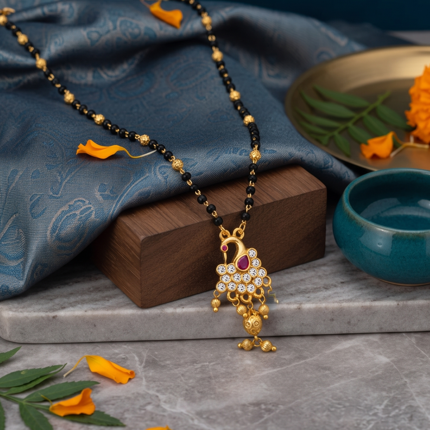 peacock grace 18k gold plated mangalsutra