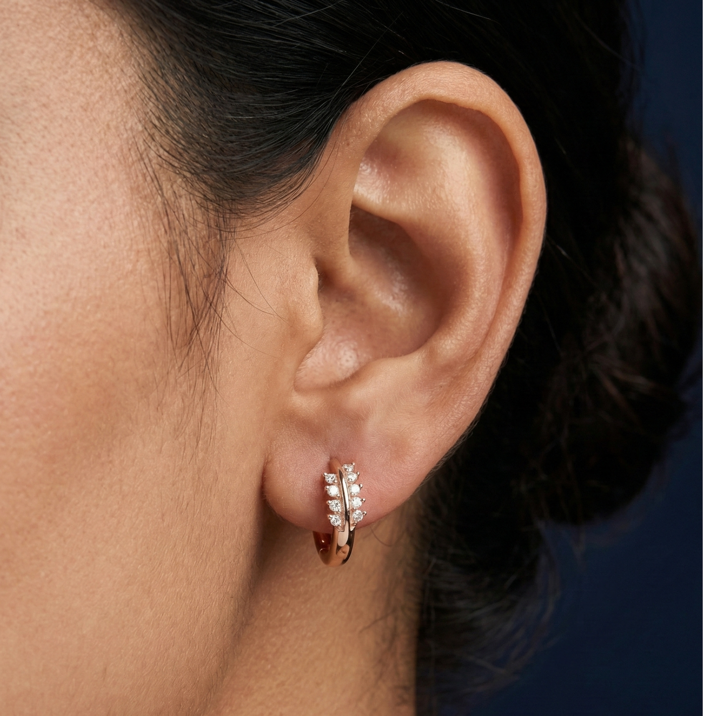 peak studded rose gold plated hoops