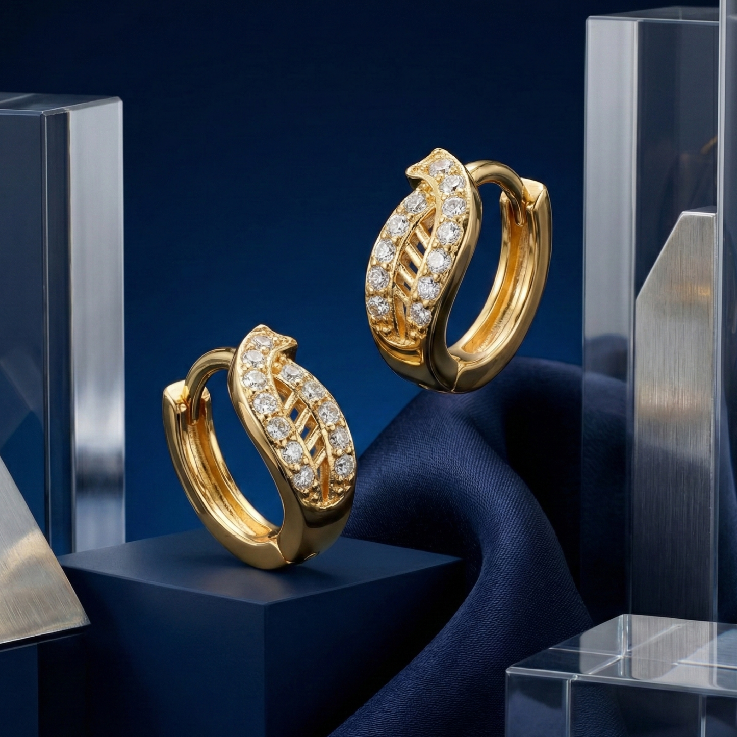 crescent sparkle gold plated hoops