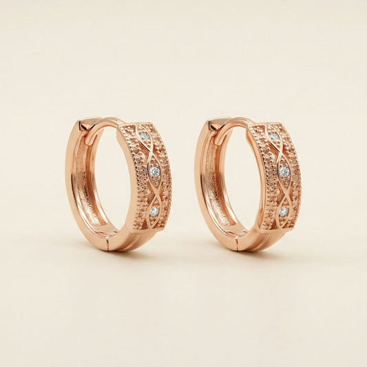 Carve Studded Rose Gold Plated Hoops