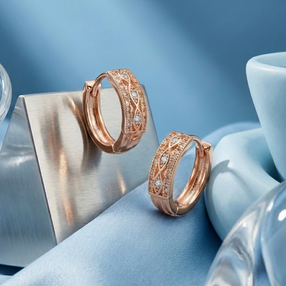 Carve Studded Rose Gold Plated Hoops