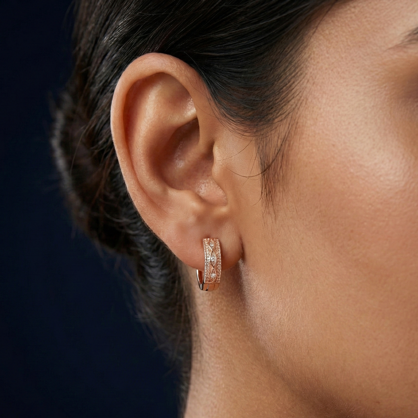 carve studded rose gold plated hoops