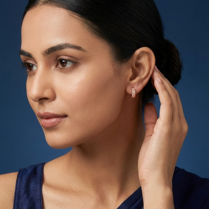 Carve Studded Rose Gold Plated Hoops