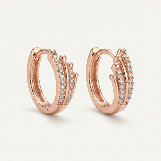Studded Rose Gold Plated Flare Hoops