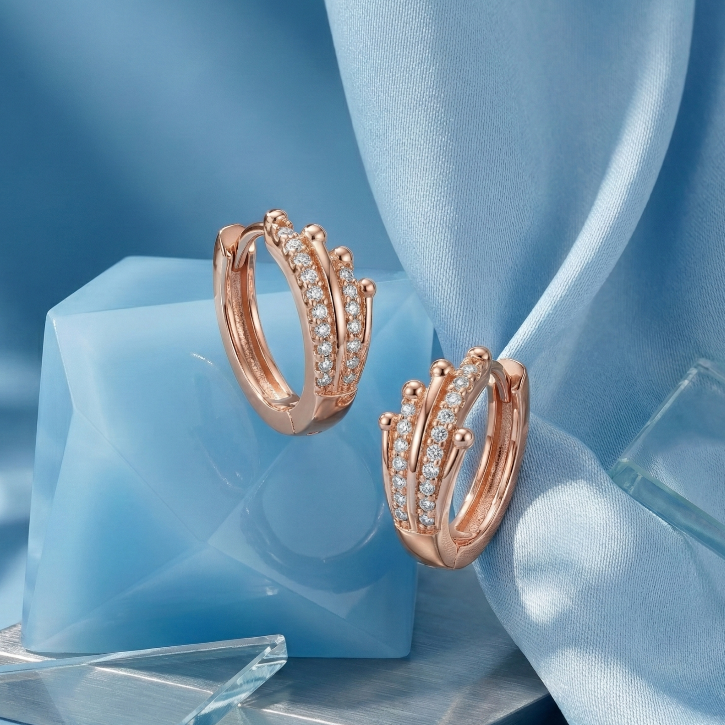 studded rose gold plated flare hoops